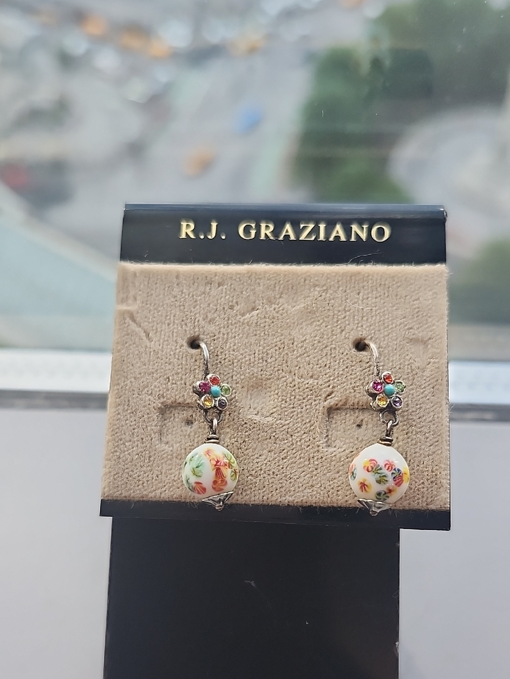 R.J. Graziano White Floral Drop Earrings with Multicolor Crystal Flowers